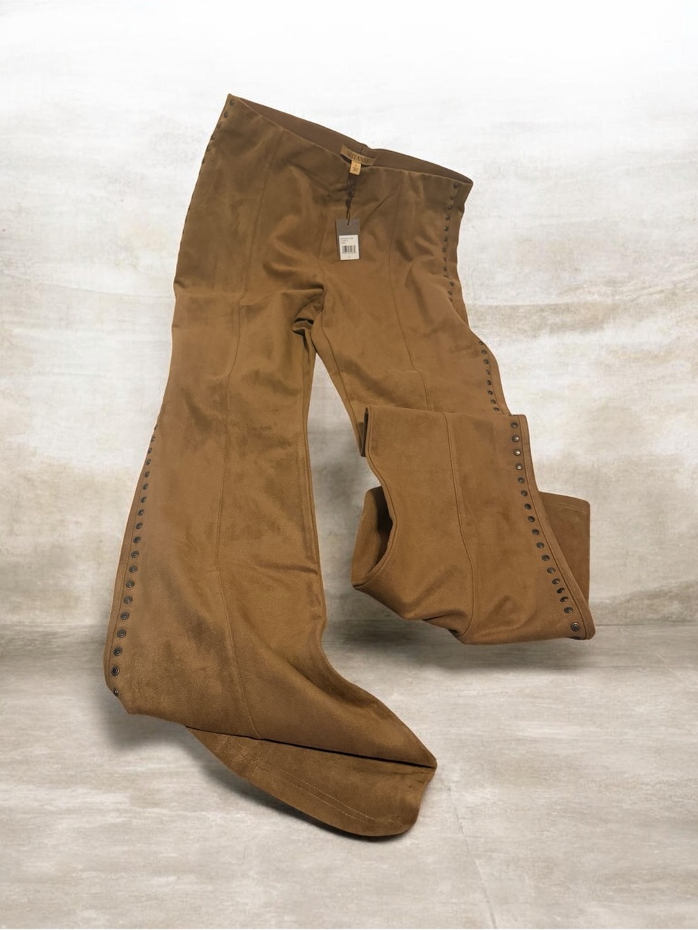Shyanne Tan Suede-Look Bootcut Pants with Side Studs